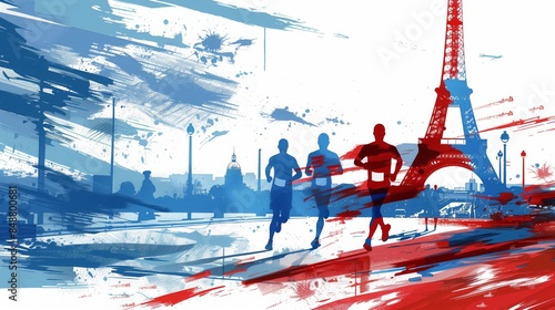Silhouettes of running athletes against the backdrop of Paris.