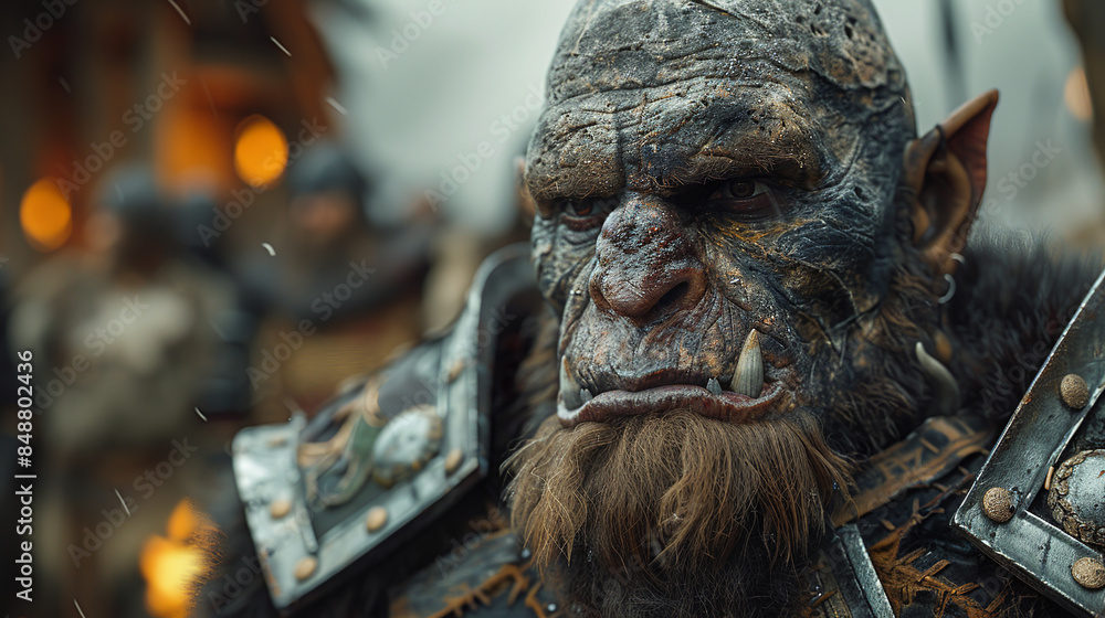 portrait of an orcish warrior with a large beard and teeth portrait of an orcish warrior with a large beard and teeth