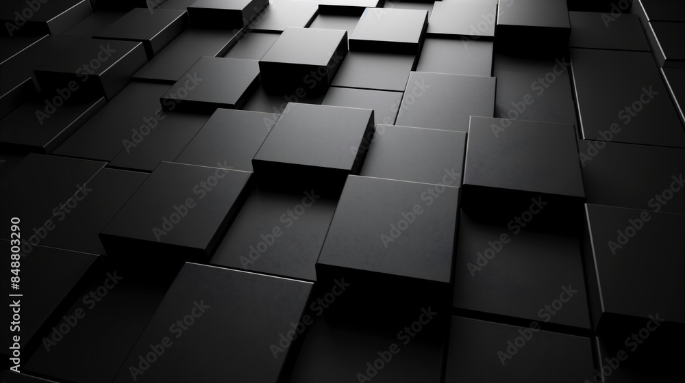 3d render of black abstract background with cubes in perspective. 3d render of black abstract background with cubes in perspective.