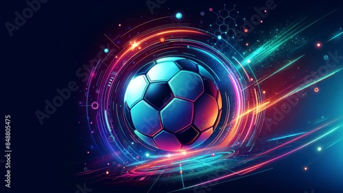 Football around colorful neon lights in the dark background