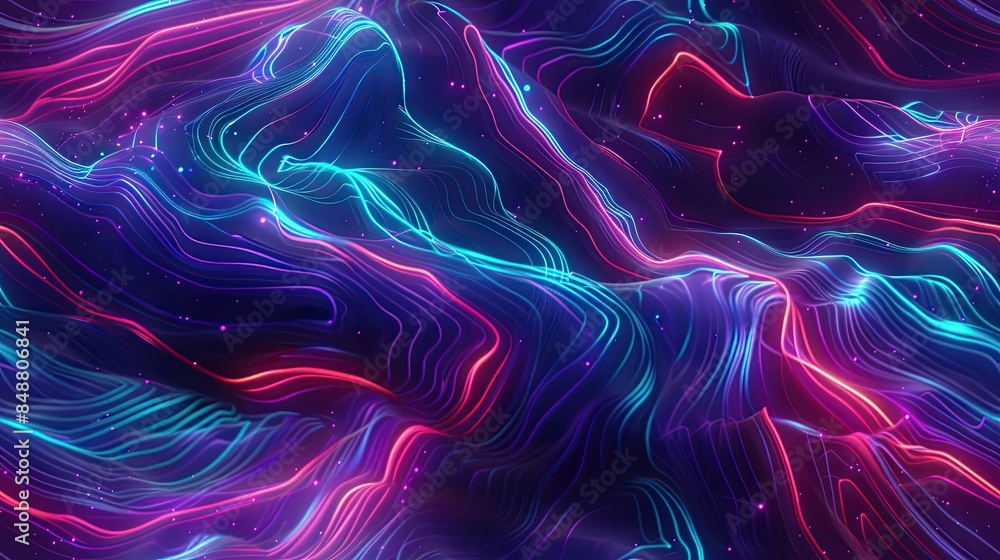 synthwave texture, swirling waves of neon purple, blue, red and green, beneath the pattern an incredible source of power is evident 
