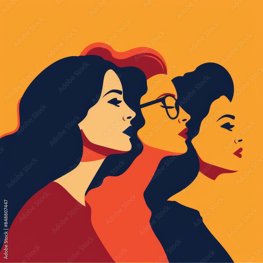 Empowering Feminism: Three Women Standing Sideways in Unity - Banner Vector Illustration Empowering Feminism: Three Women Standing Sideways in Unity - Banner Vector Illustration