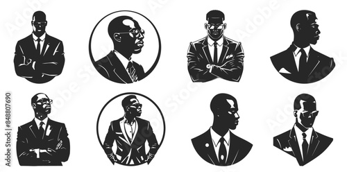 Set of black businessman vector icons silhouette flat design avatar