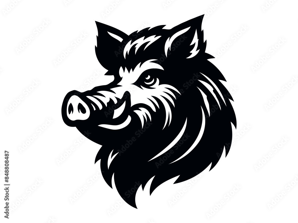 Boar head logo vector illustration. Wild boar head in black and white color style Boar head logo vector illustration. Wild boar head in black and white color style