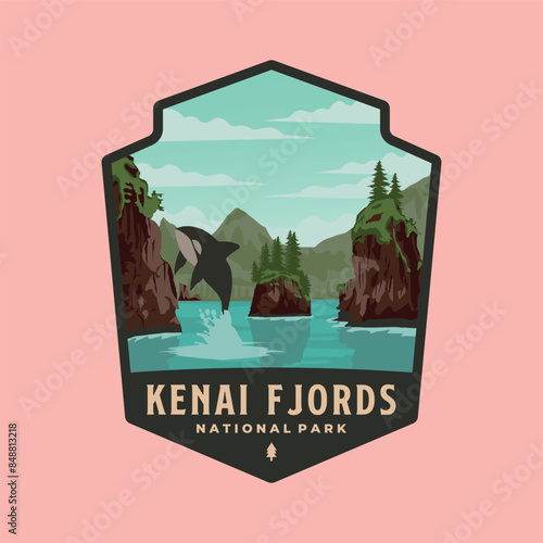 kenai fjords national park logo vector emblem patch illustration design