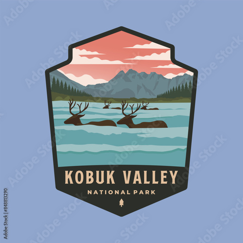 kobuk valley national park emblem patch logo vector illustration design, alaska national park design