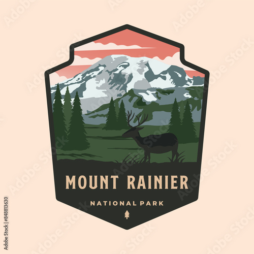 mount rainier national park emblem patch logo vector illustration design, Washington landmark design