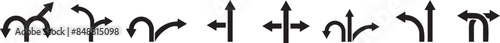 set split y road turn left right right arrow traffic warning caution sign icon. exclamation, hazard sign symbol logo design for web mobile isolated white background illustration.
