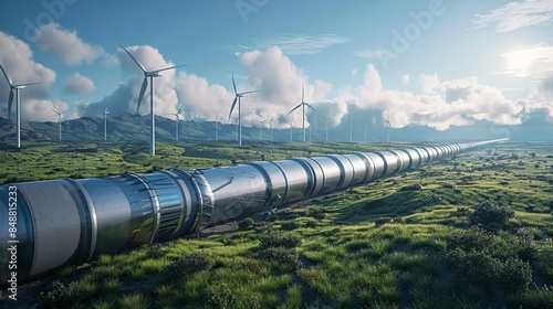 Renewable Hydrogen Energy Landscape with Wind Turbines and Pipeline