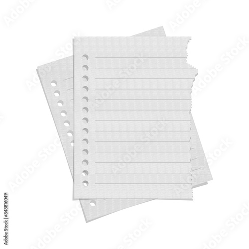 PAPER 49, two stacked papers, the top stack is torn on one side with a transparent background for brand identity mockup