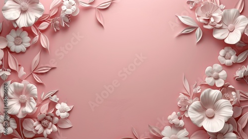 pink flowers frame,A decorative floral frame on a pink background perfect for elegant wedding invitations or sophisticated stationery