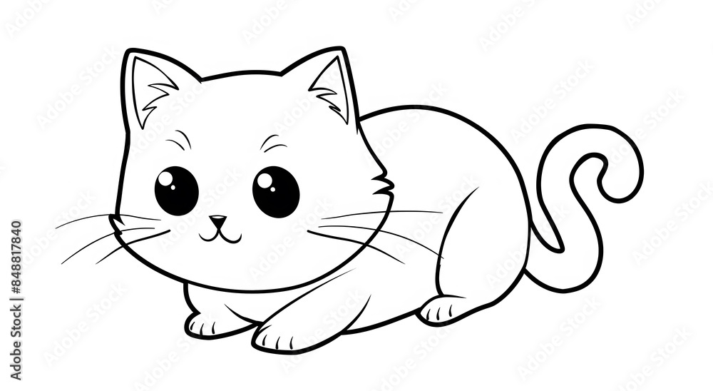 Cute simple cartoon cat coloring page, cute kitten clip art Cute simple cartoon cat coloring page, cute kitten clip art