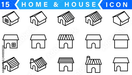 Vector set of home and house thin line icons.
