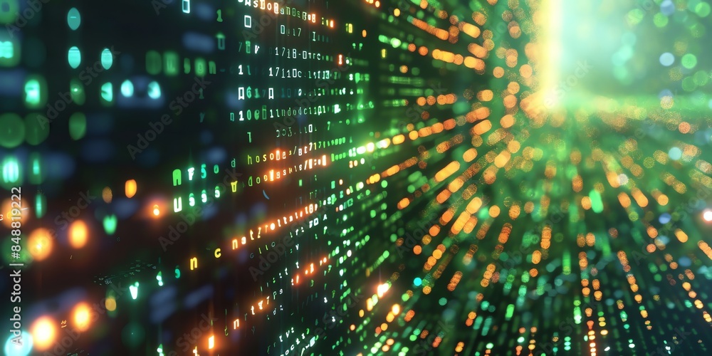 Data technology background. Big data visualization. Flow of data. Information code. Background in a matrix style. 4k rendering, Bright color, realistic Data technology background. Big data visualization. Flow of data. Information code. Background in a matrix style. 4k rendering, Bright color, realistic