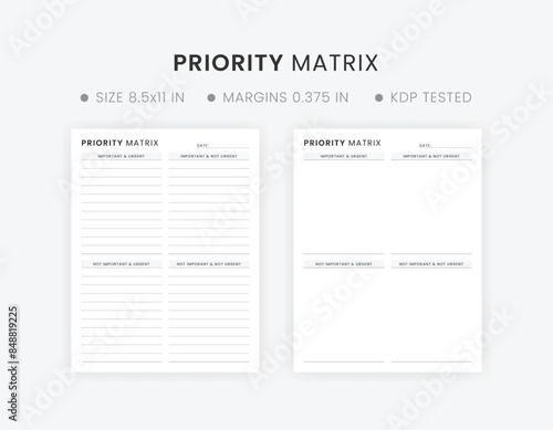 Priority Matrix Printable Template, Eisenhower Matrix, My Priorities Planner, Decision Matrix 
