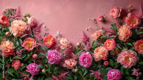 Wallpaper Mural pink flowers on a wooden background,Frame made of beautiful peony flowers on pink background. Flat lay, copy space, summer flowers Torontodigital.ca