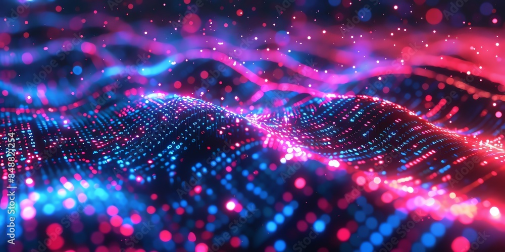 Fototapeta premium Data technology background. Big data visualization. Flow of data. Information code. Background in a matrix style. 4k rendering, Bright color, realistic