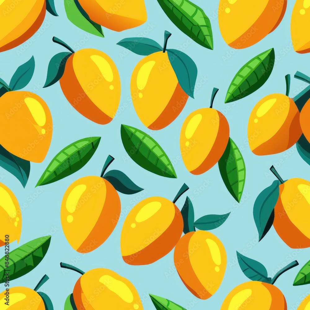 Seamless pattern of flat design mangoes in vibrant colors, Generative AI Seamless pattern of flat design mangoes in vibrant colors, Generative AI