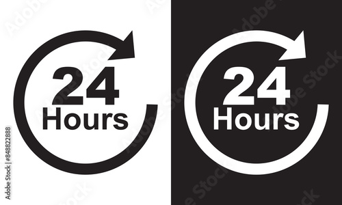 24 hours icon, 24hours icon sign and symbol vector design. isolated on white and black background. EPS 10