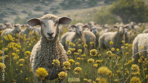 Flock of sheep in the meadow sacrificial animal photo