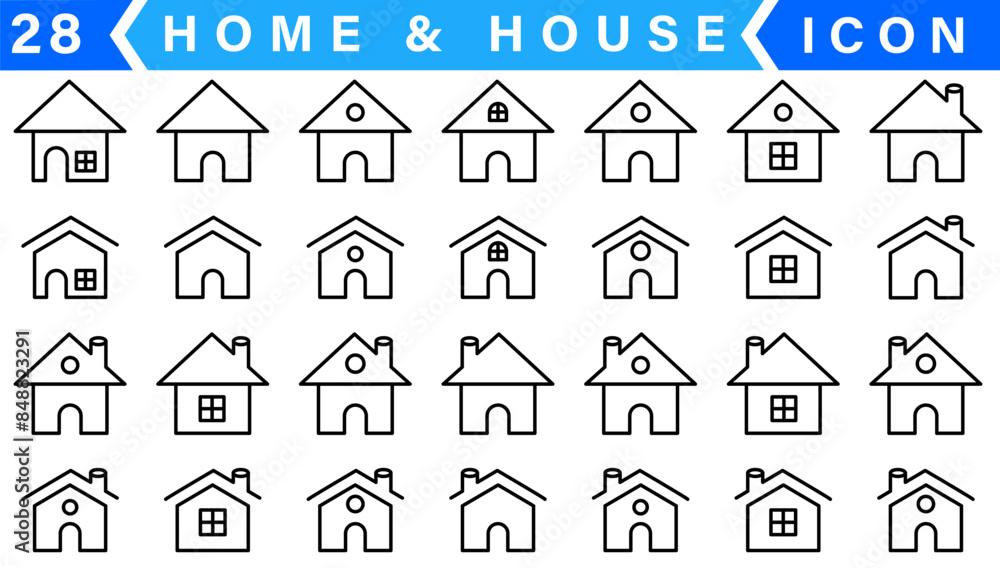 Fototapeta premium Vector set of home and house thin line icons.