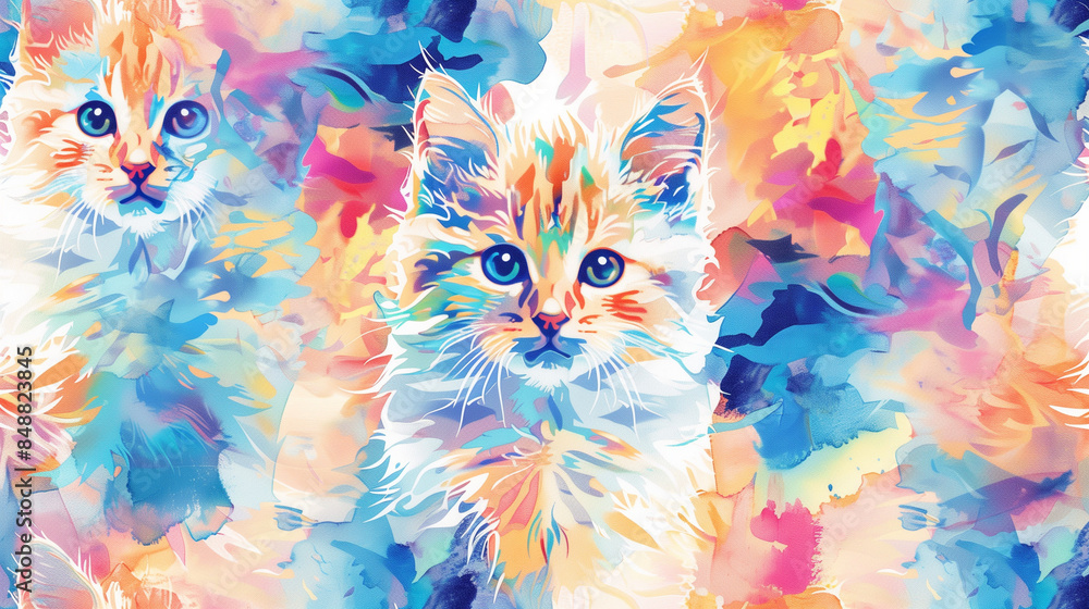 Adorable cats, drawn by hand, appear on a separate surface in a harmoniously integrated pattern. Their delicate details and subtle shades create a camouflage effect Adorable cats, drawn by hand, appear on a separate surface in a harmoniously integrated pattern. Their delicate details and subtle shades create a camouflage effect
