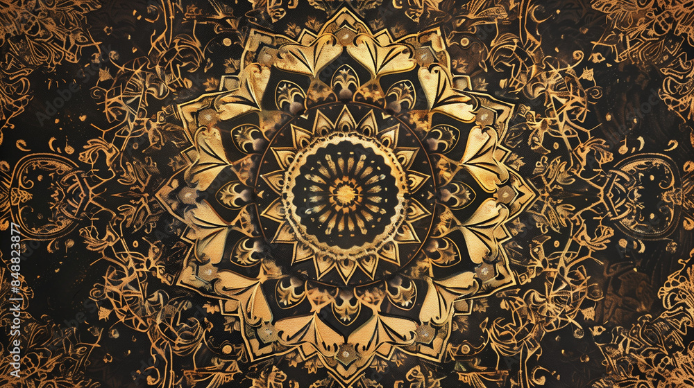 The wonderful mandala pattern in shades of gold attracts attention with its harmonious arrangement. Its geometric patterns and subtle lines create a sense of movement and depth. The wonderful mandala pattern in shades of gold attracts attention with its harmonious arrangement. Its geometric patterns and subtle lines create a sense of movement and depth.