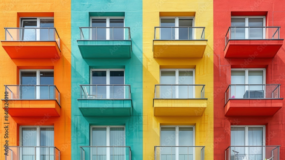 Fototapeta premium Vibrant Connections Between Colorful Building Facades, Abstract Background HD For Designer