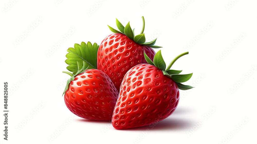 strawberries with strawberry leaf on a white background. strawberries with strawberry leaf on a white background.