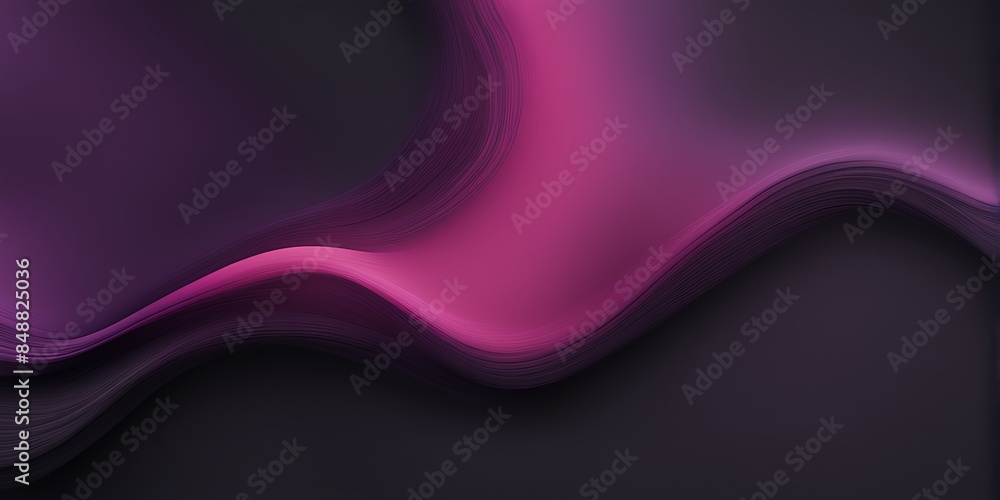 Fototapeta premium Grainy gradient dark background purple pink black color flow noise texture wide banner poster header design 