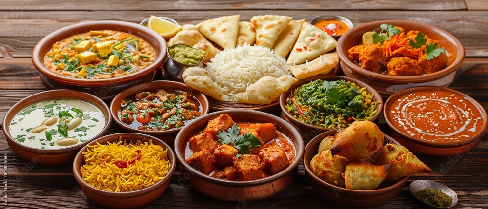 Indian food clipart featuring dishes like biryani and samosas