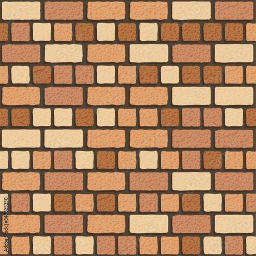 Realistic vector red and yellow English brick wall seamless pattern. Flat wal...