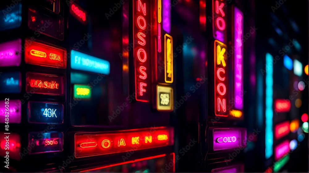 A close-up of neon lights in various colors, glowing brightly against a dark background. 2 A close-up of neon lights in various colors, glowing brightly against a dark background. 2