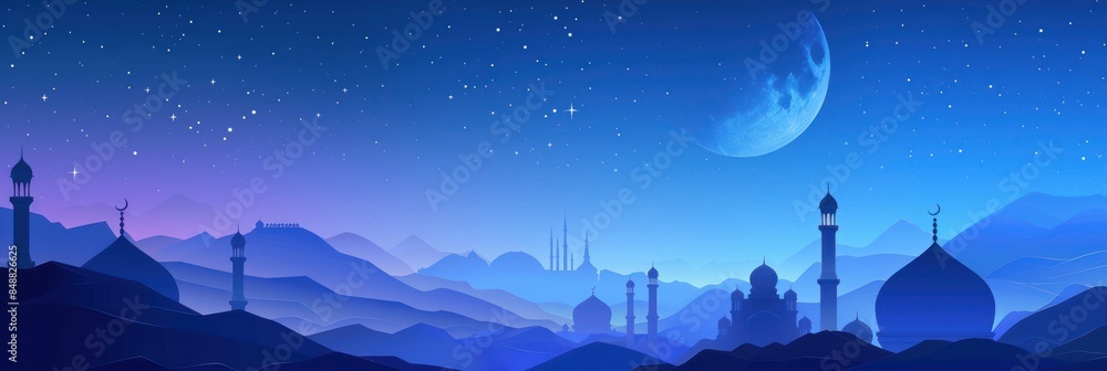 Moon banner and lantern. Islamic Greeting Cards, Ramadhan.Ramadan background Moon banner and lantern. Islamic Greeting Cards, Ramadhan.Ramadan background