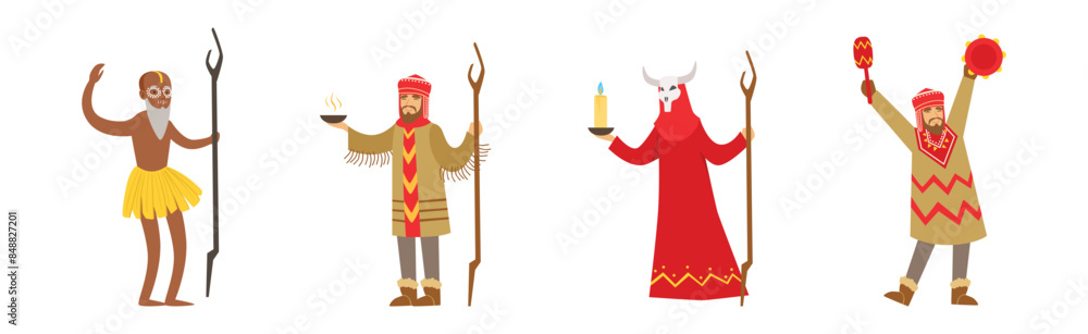 Different Man Fortune Teller and Shaman Character Vector Set Different Man Fortune Teller and Shaman Character Vector Set