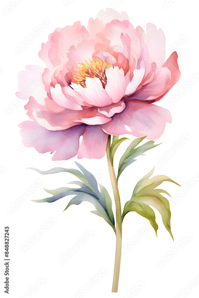 Obraz premium pink peony flower, watercolor painting clipart