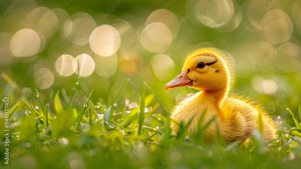 Small newborn duckling sitting on backyard on a green grass. Small newborn duckling sitting on backyard on a green grass.