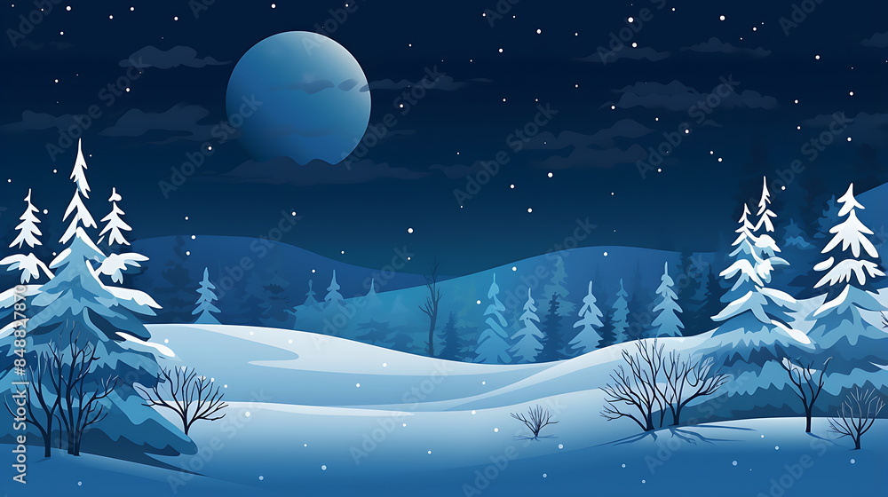 a winter landscape and forest with full moon, generative AI a winter landscape and forest with full moon, generative AI