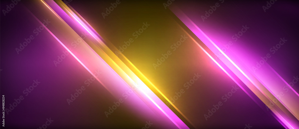 Neon glowing circle rays, light round lines in the dark, planet style neon wave lines. Energetic electric concept design for wallpaper, banner, background