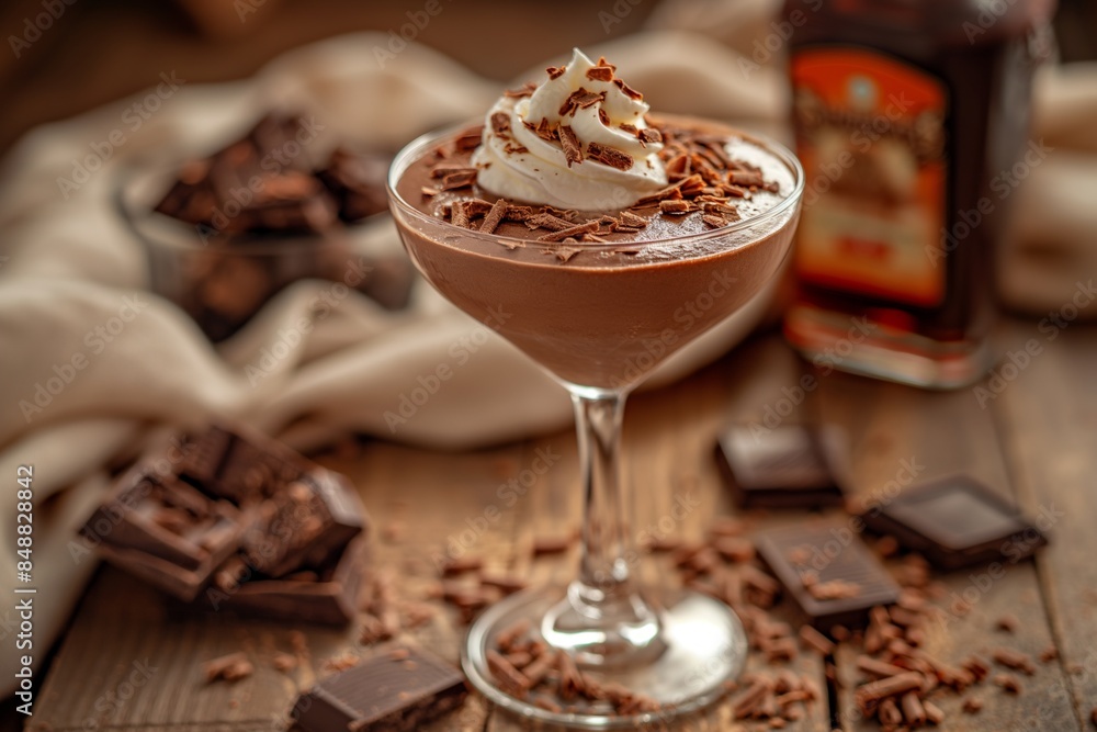 Gourmet chocolate martini served with whipped cream and chocolate shavings Gourmet chocolate martini served with whipped cream and chocolate shavings