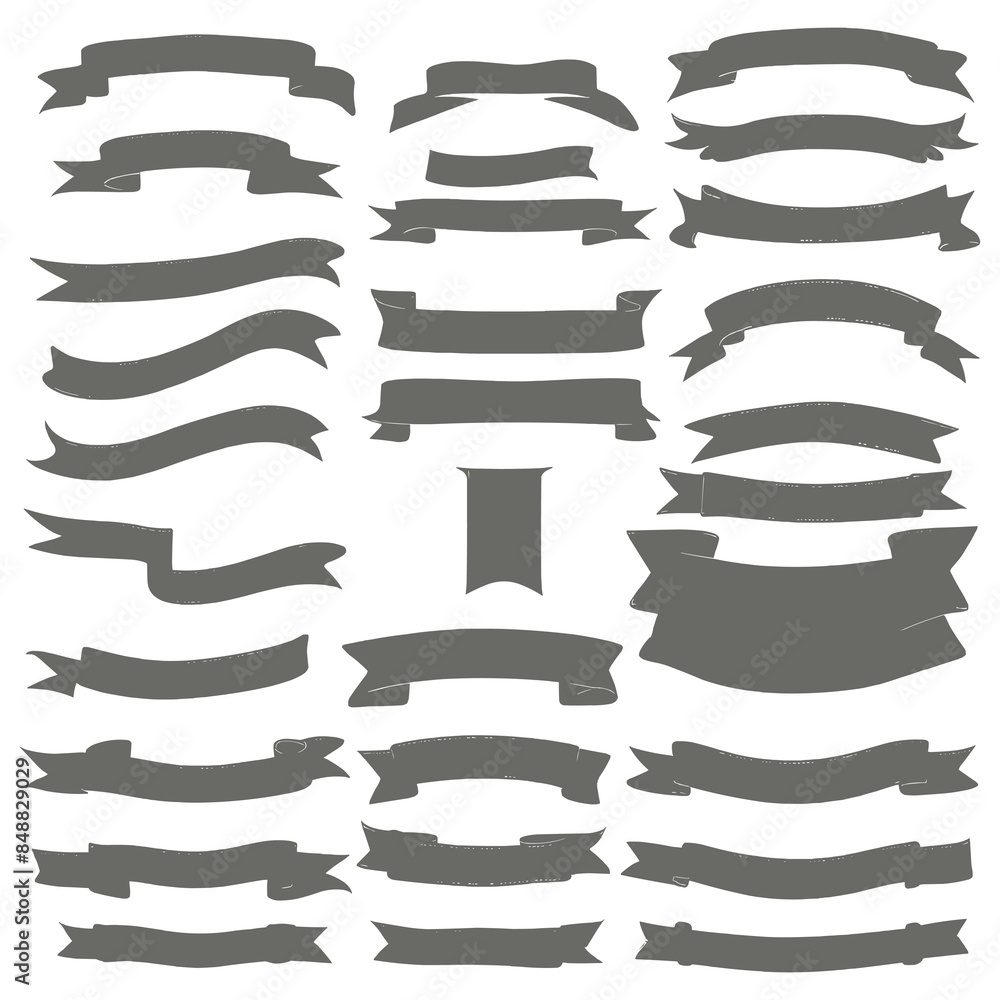Ribbon silhouette banners set black shape Ribbon silhouette banners set black shape