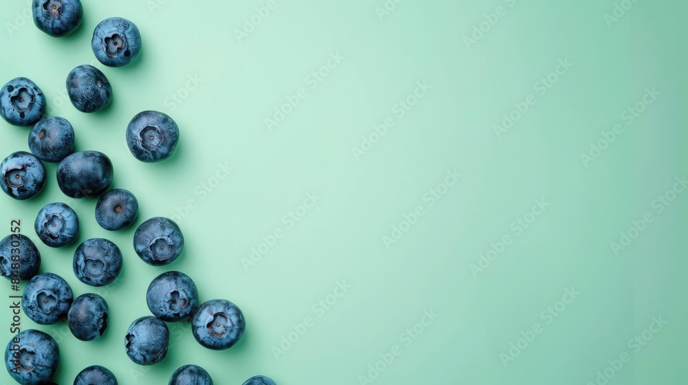 Fresh blueberries on light green surface Minimalistic top view with copyspace Fresh blueberries on light green surface Minimalistic top view with copyspace