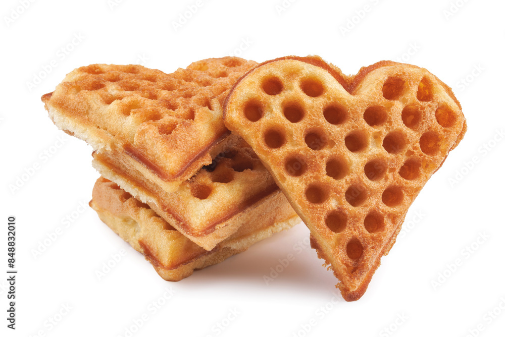 Heart shaped Viennese waffle on white background. Heart shaped Viennese waffle on white background.