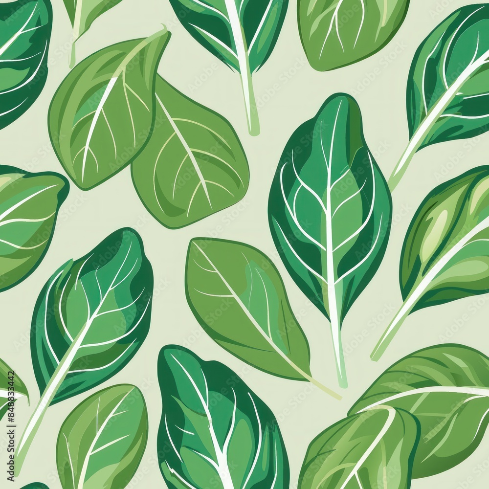 Seamless pattern of light-colored spinach leaves with gentle veins, Generative AI Seamless pattern of light-colored spinach leaves with gentle veins, Generative AI