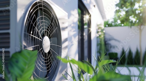 AC compressor installed outside the house, healthy living concept