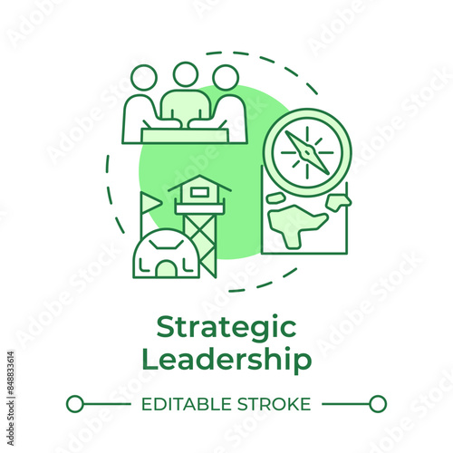 Strategic leadership green concept icon. Longterm planning, military command. Round shape line illustration. Abstract idea. Graphic design. Easy to use in infographic, presentation