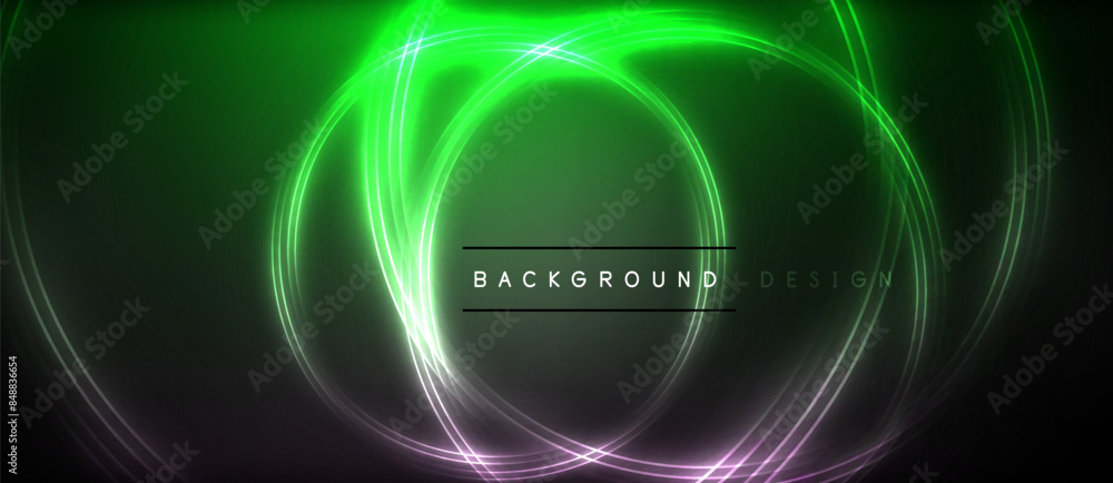 Neon glowing circle rays, light round lines in the dark, planet style neon wave lines. Energetic electric concept design for wallpaper, banner, background Neon glowing circle rays, light round lines in the dark, planet style neon wave lines. Energetic electric concept design for wallpaper, banner, background