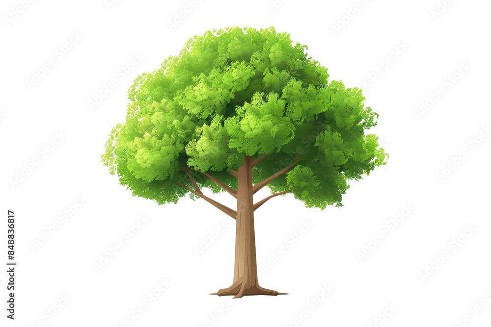 Obraz premium Beautiful illustration of a lush green tree with vibrant leaves, isolated on a transparent background. Perfect for nature-themed projects.