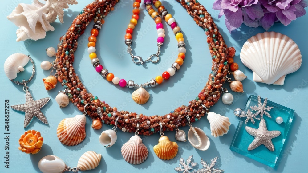Beach-Themed Jewelry Collection with Seashells and Beads Beach-Themed Jewelry Collection with Seashells and Beads