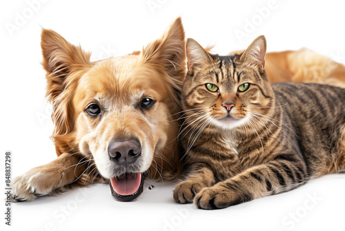  A close-up shot of a contented dog and a relaxed cat, their playful eyes shining with the delight of their companionship, against a transparent background © AI Artist 